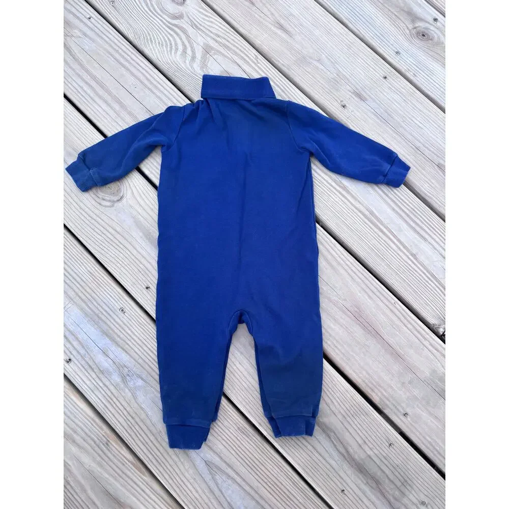 Polo Pony Soft Cotton Polo Coverall - Dark Blue Size 9 months